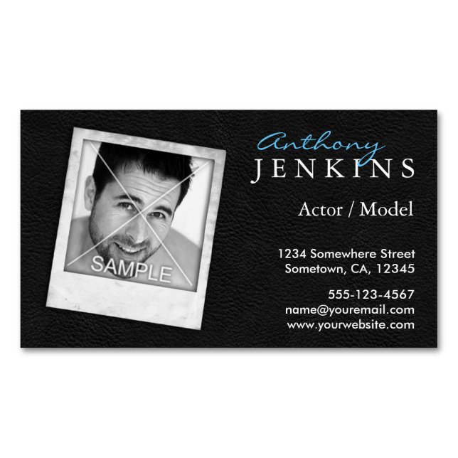 Cool Leather Frame Add Your Own Photo Actor Magnetic Business Card (Front)