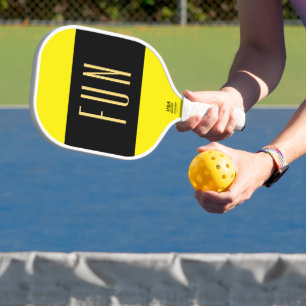 Cool Lemon Lime Wide Center Black Stripe FUN Text Carbon Fiber Pickleball Paddle