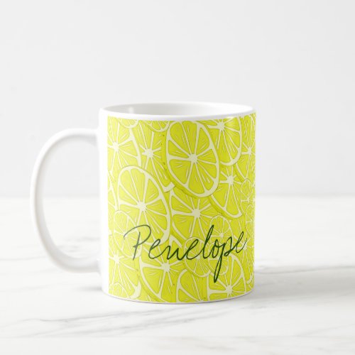 Cool Lemon Slices Pattern Signature Add Your Name Coffee Mug