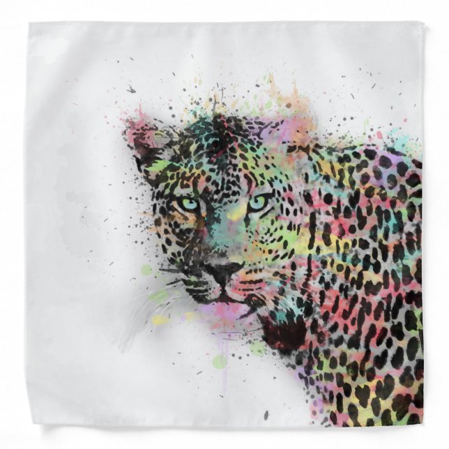 Cool leopard animal watercolor splatters paint bandana (Front)