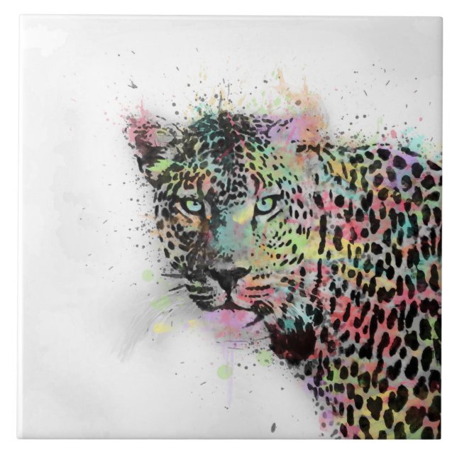 Cool leopard animal watercolor splatters paint ceramic tile (Front)