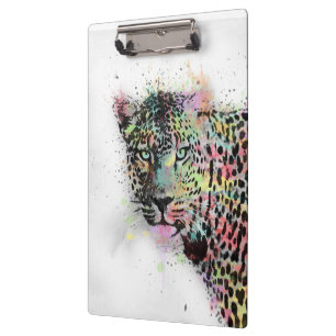 Cool leopard animal watercolor splatters paint clipboard