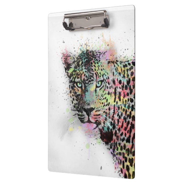 Cool leopard animal watercolor splatters paint clipboard (Left)