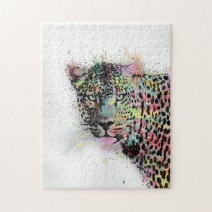 Cool leopard animal watercolor splatters paint jigsaw puzzle