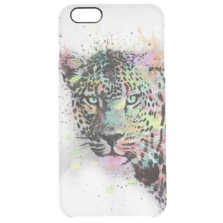 Cool leopard animal watercolor splatters paint clear iPhone 6 plus case