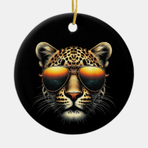 Cool Leopard Wearing Sunglasses Stylish Leopard Ceramic Ornament