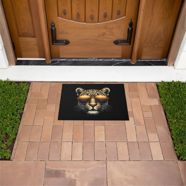 Cool Leopard Wearing Sunglasses Stylish Leopard  Doormat (Outdoor)