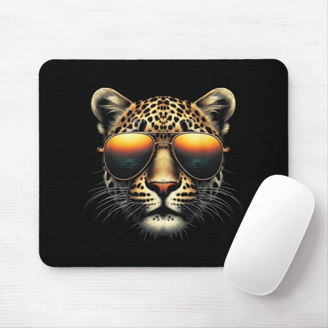 Cool Leopard Wearing Sunglasses Stylish Leopard  Mouse Pad (With Mouse)