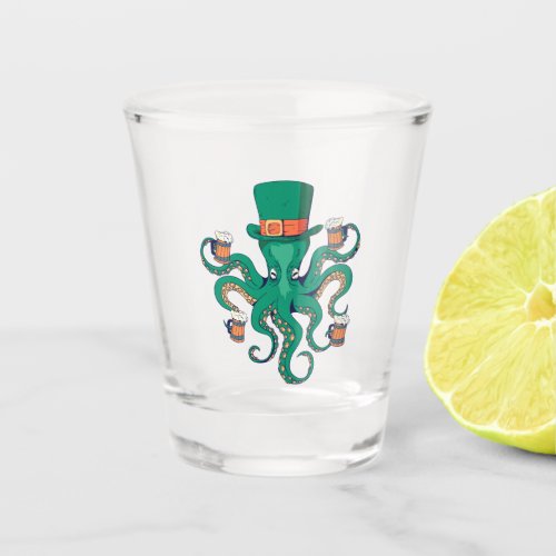 Cool Leprechaun Octopus and Beer St Patricks Day Shot Glass