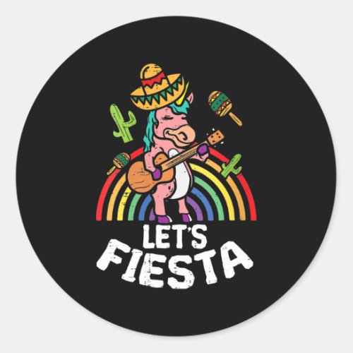 Cool Lets Fiesta Mexican Unicorn Guitar Cinco De Classic Round Sticker