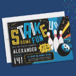 Cool Let's Strike Up Colorful Bowling Sport Party Invitation<br><div class="desc">Score big with our cool colorful bowling birthday party invitation! Featuring a burst of joy and vibrant modern typography in yellow, blue and white and bowling elements against a black backdrop, this invitation sets the stage for an energetic celebration. With big, bold sporty fonts, it's perfect for your kid's or...</div>
