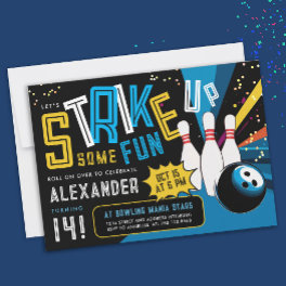 Cool Let's Strike Up Colorful Bowling Sport Party Invitation