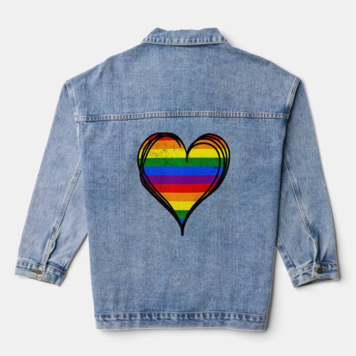 Cool LGBT Pride Equality Rainbow LGBTQ Heart Aware Denim Jacket