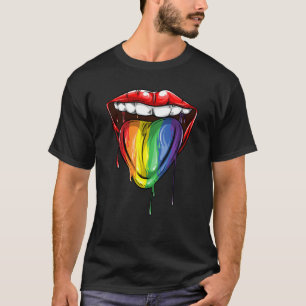 Cool Lgbt Pride Lip And Tongue Funny Rainbow Colo T-Shirt