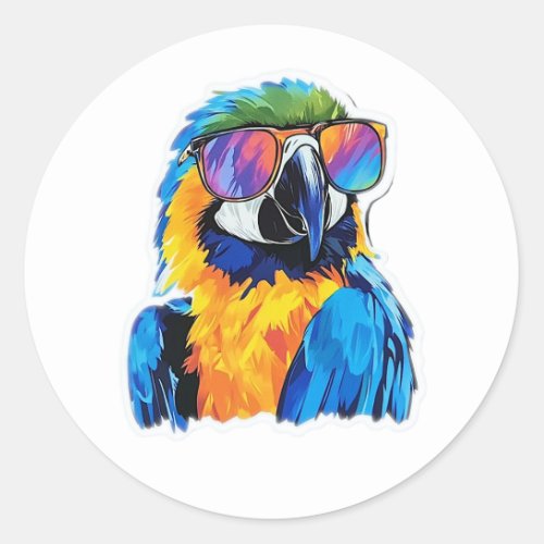 Cool LGBTQ Macaw wearing sunglasses Classic Round Sticker