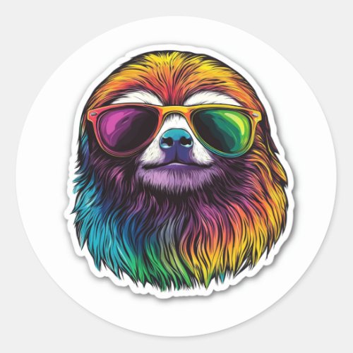 COOL LGBTQ SLOTH WEARING SUNGLASSES CLASSIC ROUND STICKER