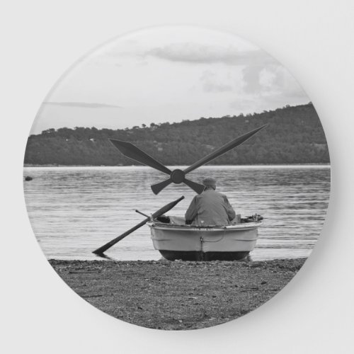 Cool lifestyle cultural photo of Aegean fisherman Large Clock
