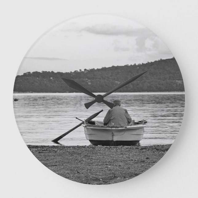 Cool lifestyle cultural photo of Aegean fisherman Large Clock (Front)