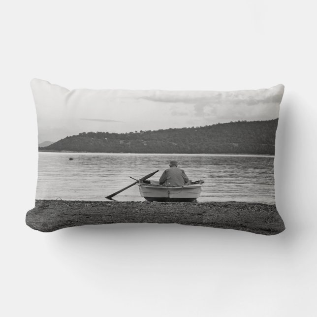 Cool lifestyle cultural photo of Aegean fisherman Lumbar Pillow (Front)