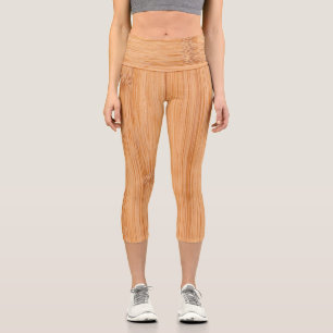 Cool light brown bamboo wood print capri leggings