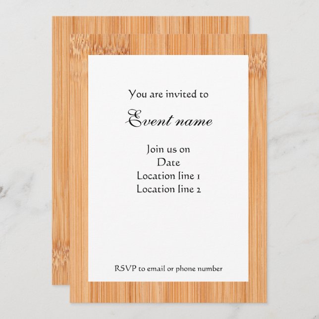 Cool light brown bamboo wood print Invitation (Front/Back)