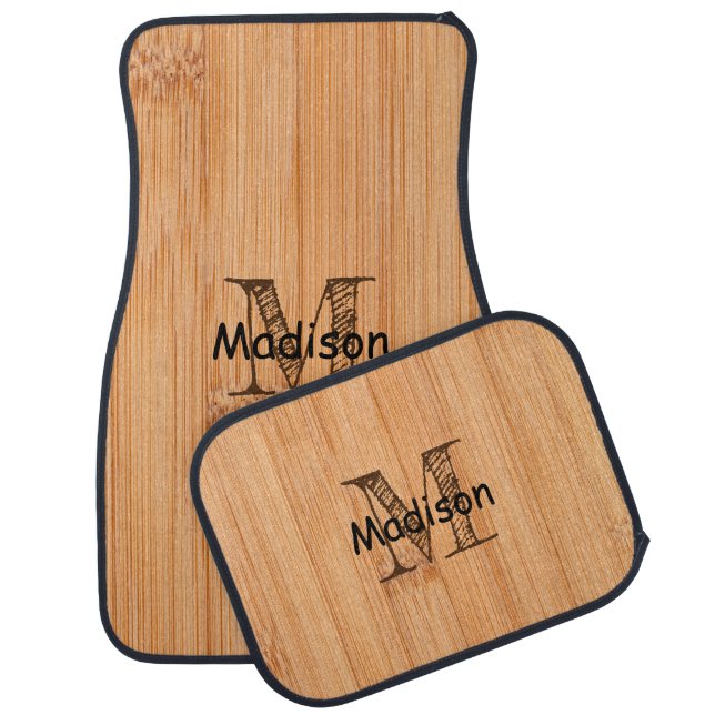 Cool light brown bamboo wood print Monogram  Car Floor Mat (Set)