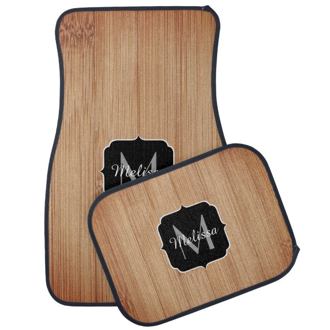 Cool light brown bamboo wood print Monogram Car Floor Mat (Set)