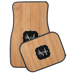 Cool light brown bamboo wood print Monogram Car Mat