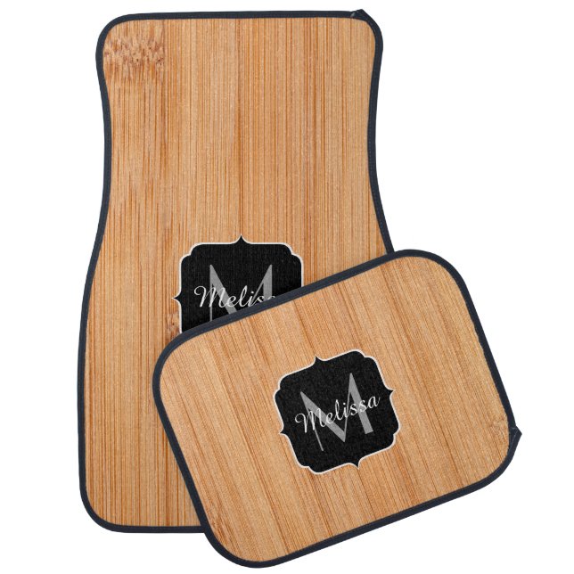 Cool light brown bamboo wood print Monogram Car Mat (Set)