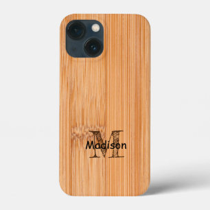 Cool light brown bamboo wood print Monogram  iPhone 13 Mini Case