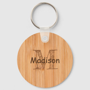 Cool light brown bamboo wood print Monogram Keychain