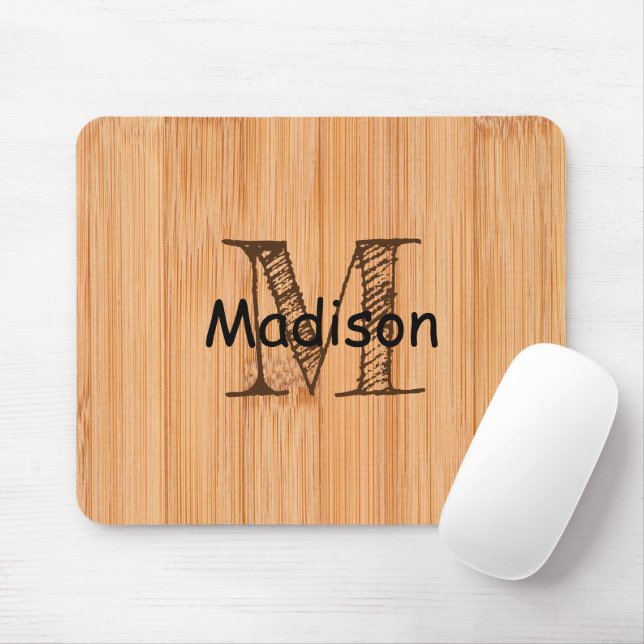 Cool light brown bamboo wood print Monogram  Mouse Pad (With Mouse)