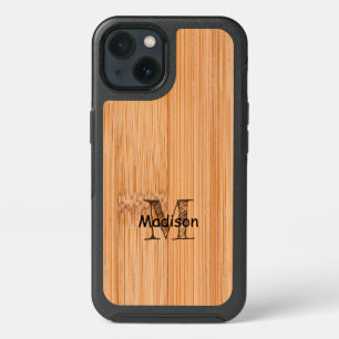 Cool light brown bamboo wood print Monogram  iPhone 13 Case
