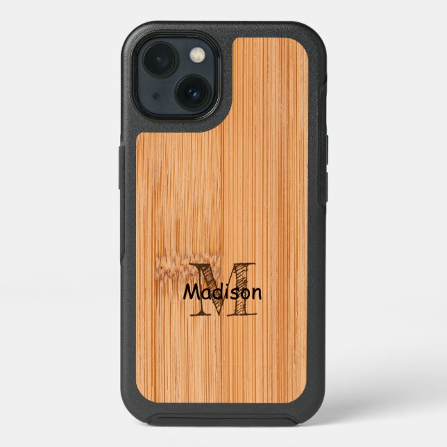 Cool light brown bamboo wood print Monogram  Otterbox iPhone Case (Back)