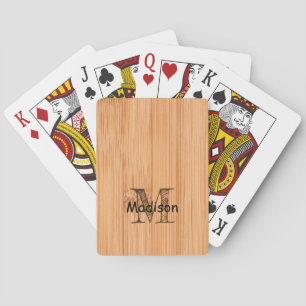Cool light brown bamboo wood print Monogram Poker Cards