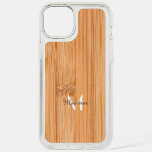 Cool light brown bamboo wood print Monogram iPhone 15 Plus Case