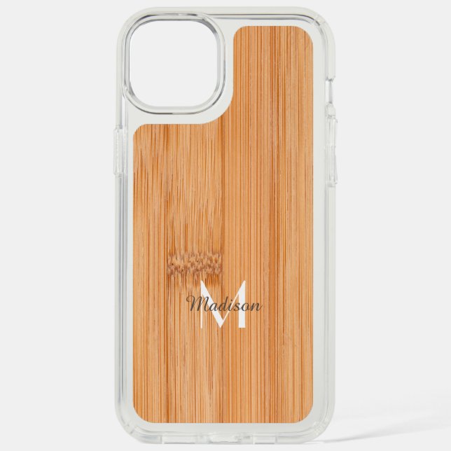 Cool light brown bamboo wood print Monogram Speck iPhone Case (Front)