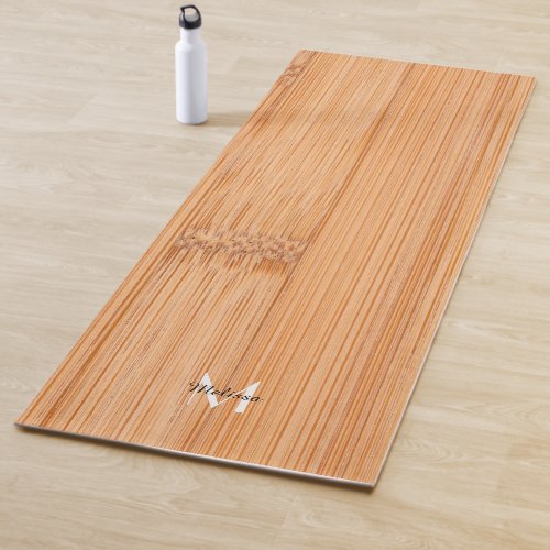 Cool light brown bamboo wood print Monogram Yoga Mat