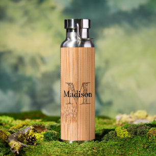 Cool light brown bamboo wood print   water bottle