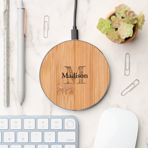 Cool light brown bamboo wood print   wireless charger 