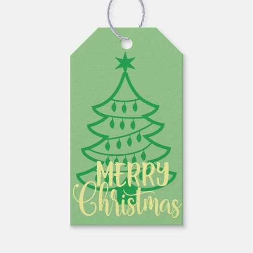 Cool Light Green Merry Christmas Tree Personalized Gift Tags