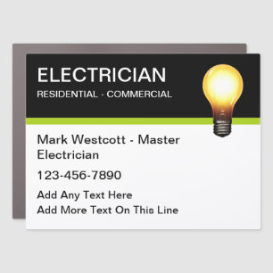 Cool Lightbulb Electrician Magnetic Car Signs
