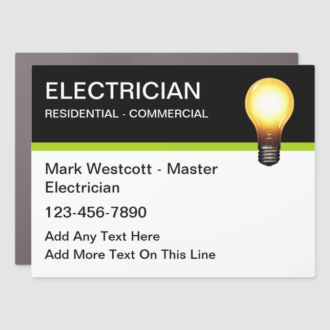 Cool Lightbulb Electrician Magnetic Car Signs (Front)