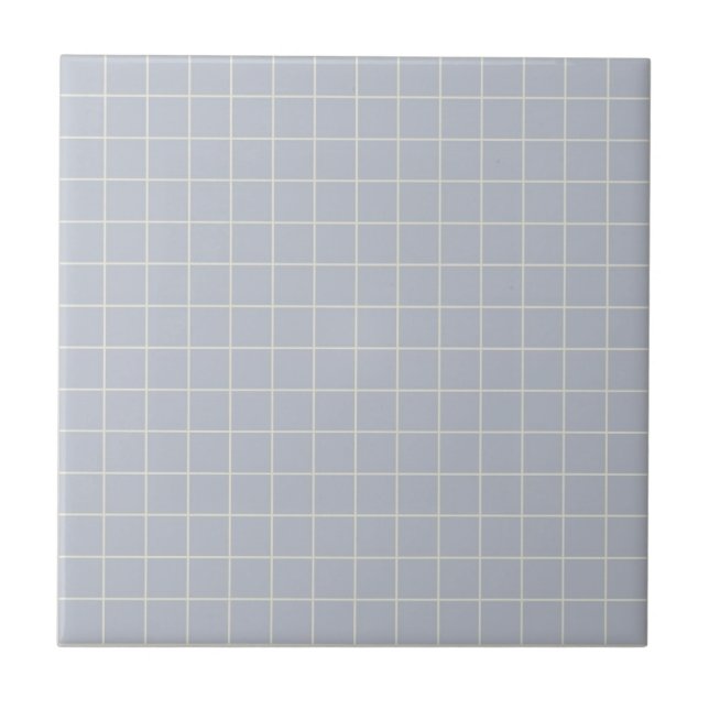 Cool Lilac & White Checkered Pattern Retro  Ceramic Tile (Front)