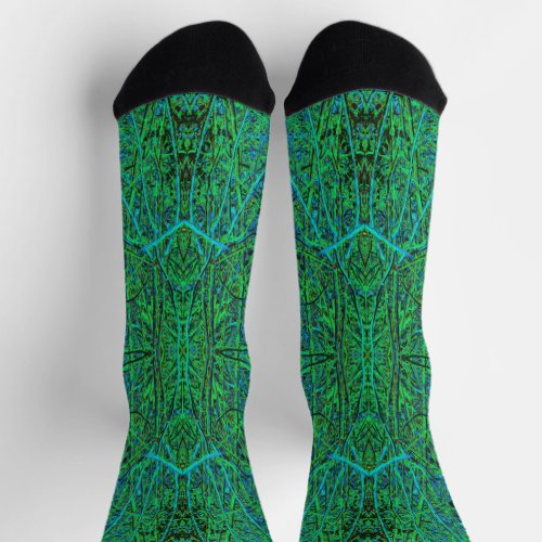 Cool Lime Green Abstract Branch Pattern Socks