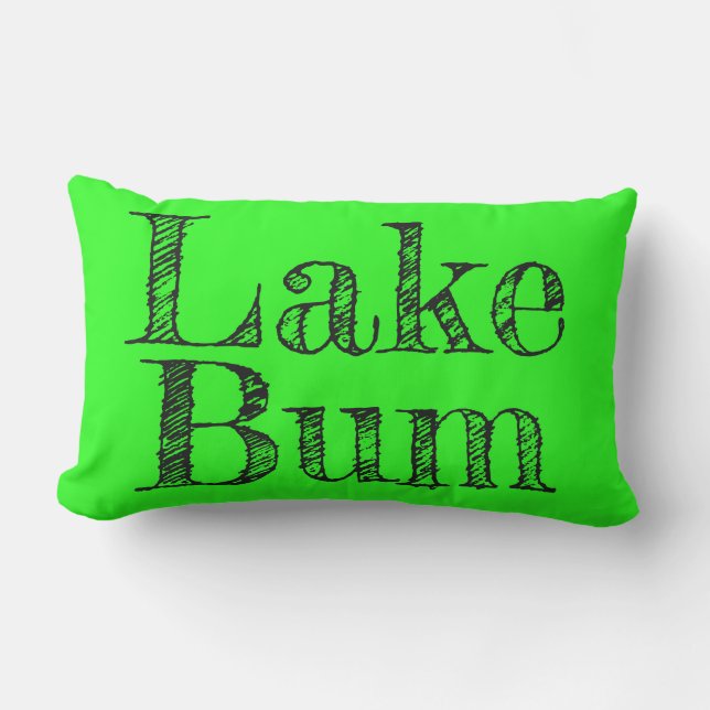 cool lime green and black LAKE BUM typography Lumbar Pillow (Front)