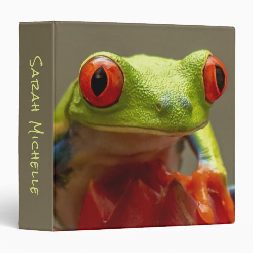 Cool Lime Green Frog Red Eyes Photo Personalized 3 Ring Binder