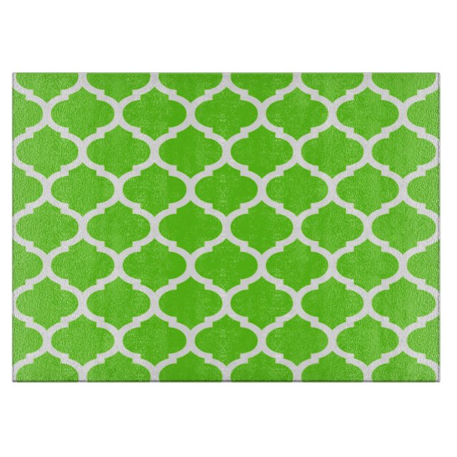 Cool Lime Green Moroccan Quatrefoil Pattern Cutting Board (Front)