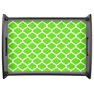 Cool Lime Green Moroccan Quatrefoil Pattern Serving Tray