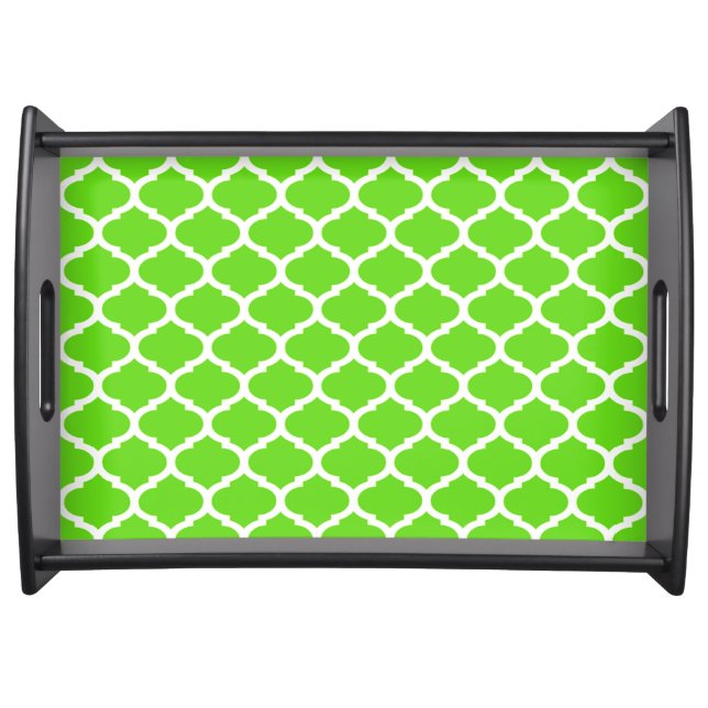 Cool Lime Green Moroccan Quatrefoil Pattern Serving Tray (Front)